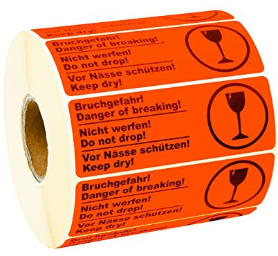 Prolac Warnaufkleber „Nicht werfen, vor Nässe schützen“ – praktische Versandetiketten selbstklebend auf einer Rolle – permanent haftende, hochwertige Paketaufkleber