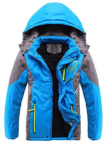 AUSOWELL Veste enfant garcon, Veste Coupe-Vent d'Hiver Capuche Amovible, Veste Escalade pour Garçons, pour Voyages, Camping, Randonnée, Bleu, 140