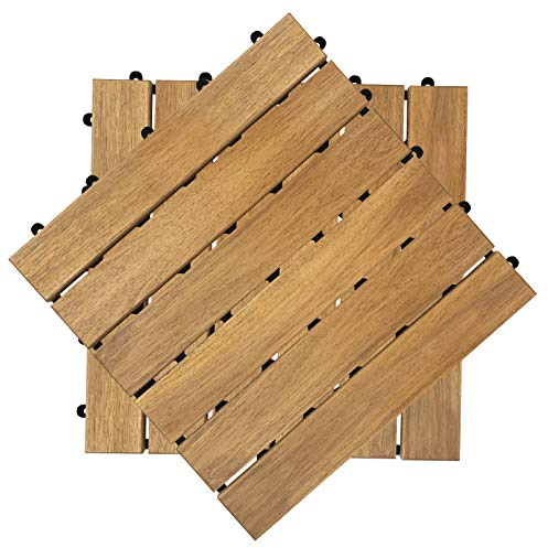 YUENFONG Baldosas de madera para balcón, terraza, baldosa de madera de acacia, azulejos de clic, 30 x 30 cm, cada pieza (3 m², 33 unidades, modelo A)