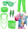 10Pcs 80s Accessories for Women, 80s Fancy Costume Accessories Set with Retro Neon Rosy Necklace Earring Glasses Bracelets Gloves Leg Warmers for World Book Day Costume(Green)