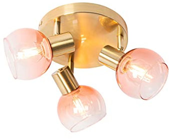 QAZQA - Art Deco Art-Deco-Deckenstrahler Gold I Messing mit rosa Glas 3-flammig Spotbalken-flammig - Vidro I Wohnzimmer I Schlafzimmer - Stahl Rund - LED geeignet E14