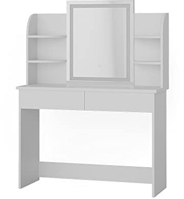 Vicco Schminktisch Charlotte, Kosmetiktisch mit Spiegel, Weiß, 108 cm mit LED-Spiegel