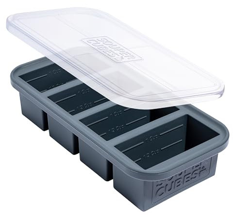 Souper Cubes 1 Cup Silicone Freezer Tray with Lid - Easy Meal Prep Container and Kitchen Storage Solution - Silicone Molds for Soup and Food Storage - Charcoal - 1-Pack