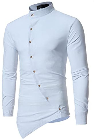 Hdhdeueh Chemise blanche formelle à manches longues et col mandarin pour homme, blanc, XL