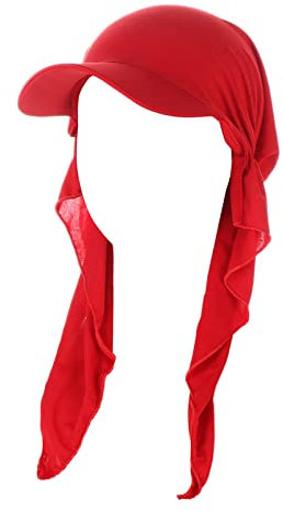 Kopftuch Damen Sonnenblende Kappe mit Schirm Elastic Baumwolle Bandana Turban Sommer Beanie Hut Kopfbedeckung Chemo Headscarf für Krebs Chemotherapie Haarverlust Rot