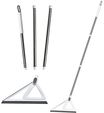 Multifunction Magic Broom, Rubber Squeegee Broom with 53 Long Handle, Silicone Floor Scraping Broom for Floor Bathroom Foam Kitchen Shower Tile Marble Pet Hair Fur Glass Water Window Cleaning, Grey