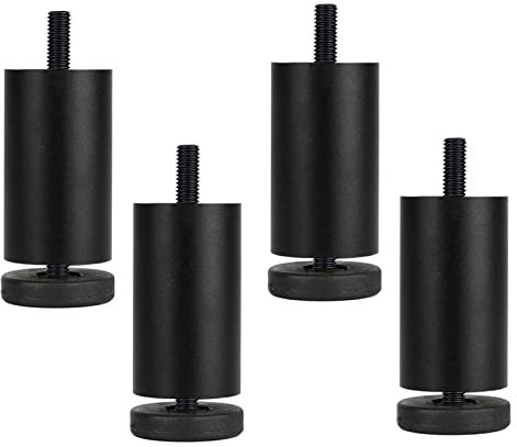 tow000ack 4er Set Möbelfüße Verstellbare Möbelbeine Metall Rund Tischbeine Schrankfüsse Ersatz Stützfüße Beine für Bett Sofa Couchtisch TV-Schrank,Verwenden Sie M6-Schrauben,Schwarz (10cm(3.9in))