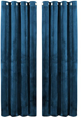 Hafaa Navy Blackout Curtains for Bedroom – 66” wide x 90” drop Thermal Insulated Crushed Velvet Curtains for Living Room – Eyelet Room Darkening Curtains with 2 Tie Backs (168cm x 228cm)