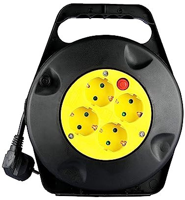 V-TAC Avvolgicavo 10 Metri con Protezione Termica - Prolunga Avvolgicavo 4 Prese Elettriche 10A 2P + Shuko per Casa, Negozio, Azienda - Multipresa di Corrente - Carico Max 3500W - 80x270x200 mm