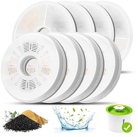 Filtre Fontaine Eau Chat, Pack de 8 Filtres à Triple Action pour abreuvoir pour chat Compatible Avec Distributeur d'eau pour animaux 3L, Filtre à Eau De Remplacement à Triple Action avec Charbon Actif