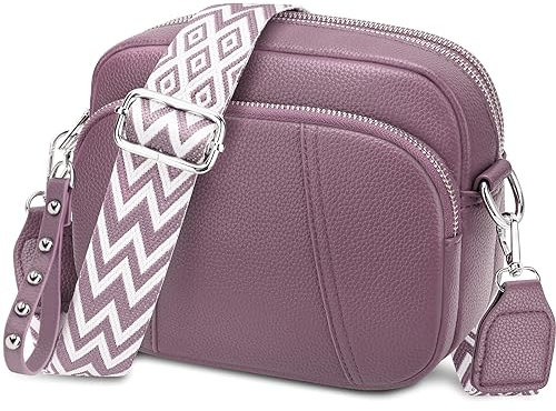 JUYANO Umhängetasche Damen Kleine, Handtasche Damen Leder mit Breitem Gurt Moderne Klein Crossbody Bag mit 3 Reißverschlussfächern und 1 Abnehmbarem Schultergurt