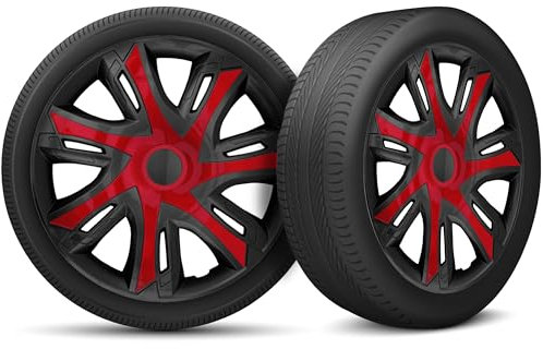Radkappen 15 Zoll Radzierblenden 4er Set passend für alle Stahlfelgen - Einstellbarer Sicherungsring - Schwarz Rot