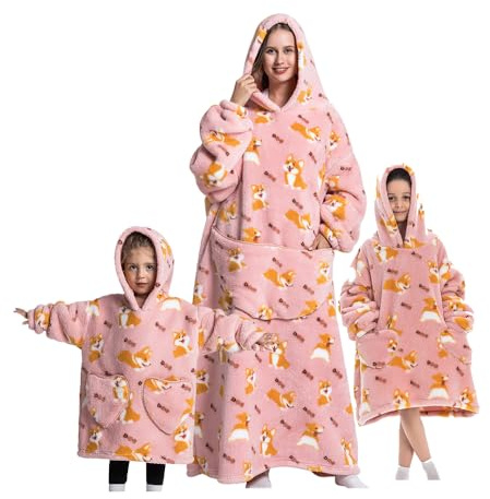 Surwin Übergroße Hoodie Decke für Herren Damen Kinder, Oversized Extra Lang Tragbare Decke Kawaii-Tier Weiche Warme Sherpa Sweatshirt Hoodie Decke mit Ärmeln und Tasche Kapuzenpullover