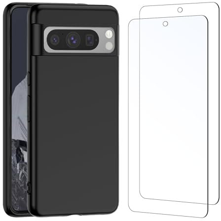NEW'C Funda para Google Pixel 8 Pro Carcasa Silicona Negra y 2X Protector de Pantalla para Google Pixel 8 Pro Cristal Templado - Antiarañazos
