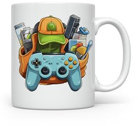 MAXIKIWI - Tasse à café ou à thé en céramique lisse et durable pour la maison ou le bureau – Parfait pour toutes les occasions – Manette de jeu pour la rentrée scolaire – 350 ml