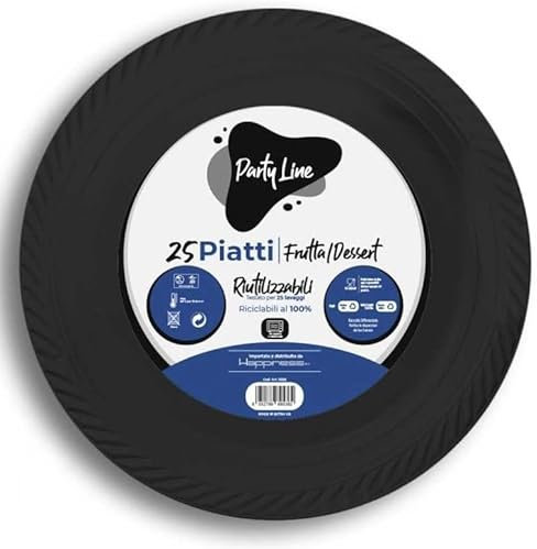 25 Piatti NERO in plastica riutilizzabile - piatto tondo 17cm - Riciclabili al 100% - per feste party natale capodanno ecc.