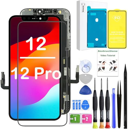LEAFE Ersatzbildschirm für iPhone 12/12 Pro, Full-HD-LCD-Bildschirm, kompatibel mit iPhone 12/12 Pro, 15,5 cm (6,1 Zoll), mit Displayschutzfolie und Reparaturwerkzeugen (15,5 cm - 12/12 Pro)