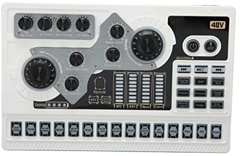 Sprachwechsler, Live-Soundkarte, Bluetooth 5.0, Rauschunterdrückung, Sprachwechsler, Sound-Mixer-Board mit RGB-Licht, für Broadcast-Karaoke (WHITE)