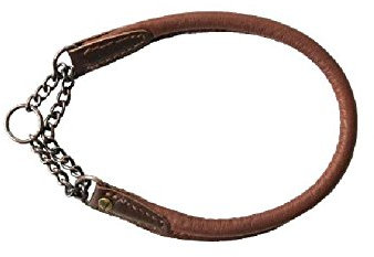 AKAH Hunde Halsband aus Elchleder mit Durchzugskette und Begrenzer (45cm)
