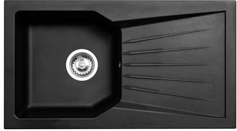 Liquida AGV780BL 1.0 Bowl Composite Reversible Black Kitchen Sink and Waste Kit