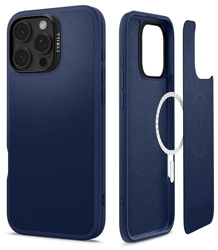 CYRILL by Spigen Kajuk Mag Case Compatible with iPhone 16 Pro Max (2024), Premium Vegan Leather Case [Compatible with MagSafe] - Navy