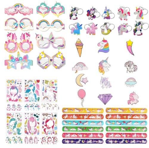 dadeerhe Unicorno Forniture per Festa Bambini, 48PCS Unicorno Gadget Compleanno, Decorazioni per Feste di Compleanno per Bambini, Unicorno Party Decoration Supplies, tra cui Maschere, Adesivi