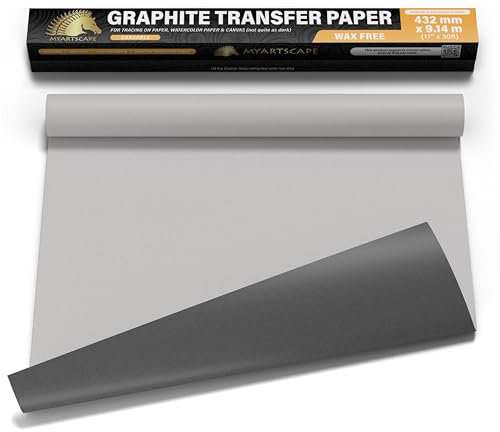 MyArtscape Graphit-Transferpapierrolle - 43,2 cm x 9,1 m großes Transparentpapier - Wachsfreies Kohlepapier zum Durchzeichnen auf Leinwand, Papier & Holz - Löschbares Kohle-Transferpapier zum Zeichnen