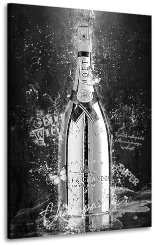 Kunstgestalten24 Leinwandbild Champagner Get Wild Abstrakt Art Black Wandbild Kunstdruck Wanddeko XXL Wandekoration Gemälde Deko Bilder Modern Art Bild Kunstwerk Canvas Hochwertiger Kunstdruck