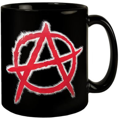 Rotes Anarchie-Symbol Tasse - Rebellisches Design für Freigeister Anarchie-Symbol auf schwarzem Hintergrund Auffälliges Design mit weißen Linien auf Kaffeebecher