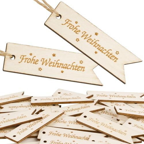 BOFUNX 30 Stücke Holz Geschenkanhänger Frohe Weihnachten Holzanhänger Weihnachtsanhänger Etiketten Holzdeko Streudeko für Weihnachten