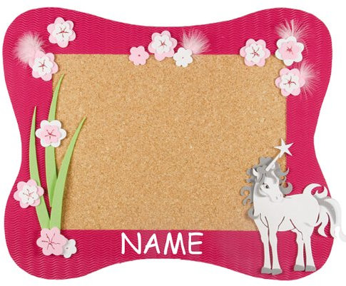 alles-meine.de GmbH Bastelset Pinnwand/Korktafel - Kork 60 cm * 49 cm Korkplatte mit 6 Pins Einhorn pink Mädchen - incl. Namen