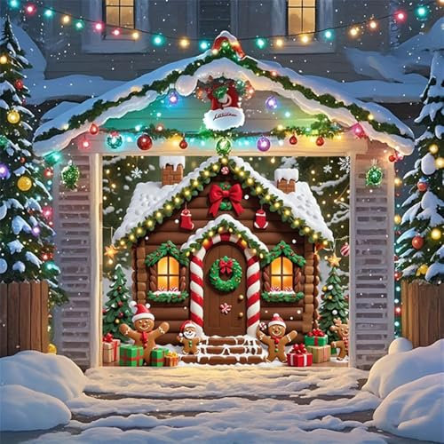Chickwin Grande Bannière de Noël pour Porte de Garage, Intérieur Maison Fournitures Extra Large Décoration pour Xmas Fond Photo Fête de Noël Extérieur Élégant (210x240cm,Bonhomme en Pain d'épice)