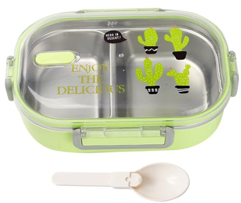 Pettaku Thermo -Lunchbox 8.3x5.9x2.4in 650 ml Sicherheit Heißes Essen Lunchbox 2 Fächer Edelstahl - für Kinder und Leckdosen isolierter mit Löffel