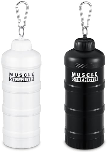 Baderke 2 Pcs Protein Powder Container with Funnels Stand, 3 Stackable Protein Powder Dispenser with 1 Supplement Organizer, Portable Protein Powder Container for Fitness, Travel (Black, White)