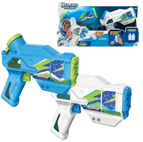 Bizak Hydro M.A.D. Mini-Blaster, Doppelpack, elektronische Wasserpistolen in Blau und Weiß, Reichweite bis zu 5 m, Spielzeug für Kinder ab 8 Jahren, (62001154)