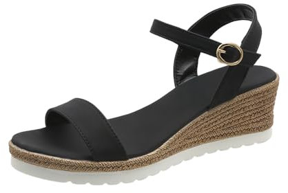 Frauen Casual Seite Hohl Gürtel Schnalle Slope Bottom Römische Schuhe Sandalen Damenschuhe Keilabsatz (Black, 40)