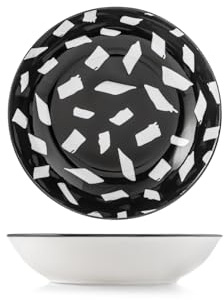 H&H, Set 6 Piatti Fondi Emporium in Porcellana Nera Decorata, 20 cm - Eleganza e Raffinatezza per Ogni Tavola