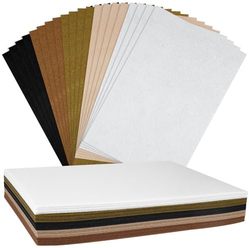 NEBURORA Hojas de fieltro de 2 mm de grosor para manualidades, 20 piezas de fieltro rígido para manualidades, hojas de tela de fieltro blanco y marrón para patchwork, costura y manualidades