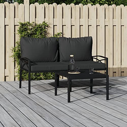 Fasba Gartenstühle 2 STK., Gartenstuhl mit Grauen Kissen Armlehnen, Terrassenstuhl Modulares Design, Balkonstuhl Stuhl Gartenmöbel, Stahl