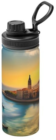 POEZJZW Sunset In Barcelona - Botella de agua aislada al vacío de acero inoxidable para gimnasio, gimnasio, al aire libre, escuela