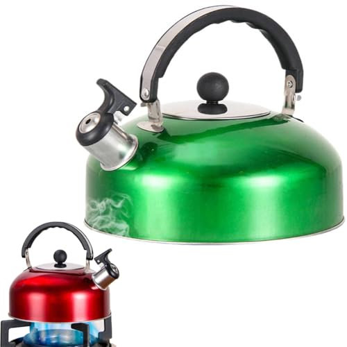 Stainless Steel Whistling Kettle, 2 L Stove Top Hob Coffee Tea Kitchenware Camping Traveling Kitchen Home Gas Teapot, Boil Water Kettle (Green)