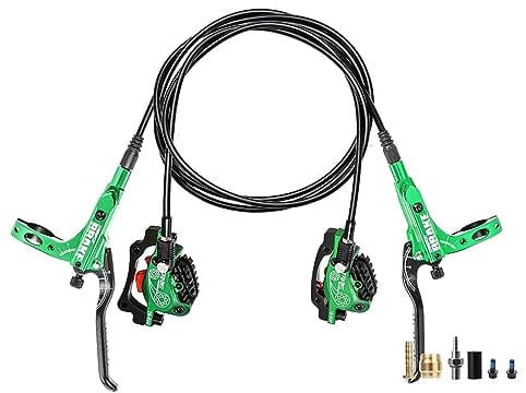 HSIRYAOHD MTB 4 Piston Hydraulic Disc Brakes Set Right Front 800mm Left Rear 1600mm Bilateral Brake With Aluminum Alloy Lever & Brake Pads & Caliper IS/PM Adapter