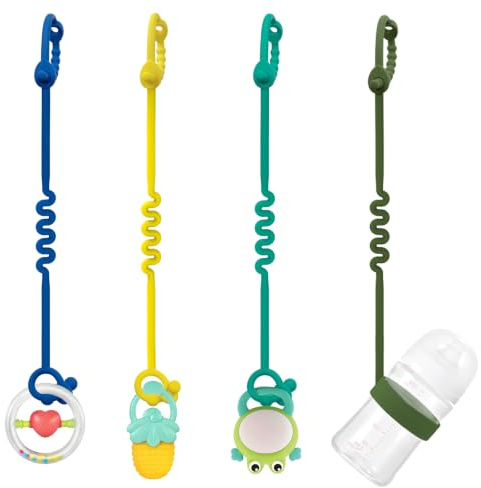 Schnullerkette Silikon - Verstellbare Silikon Schnullerkette und Cup Catcher Baby für Kinderwagen, Hochstühle, Kinderbetten, Autositze - Buggy Spielzeug Zum Befestigen (4 Stück)