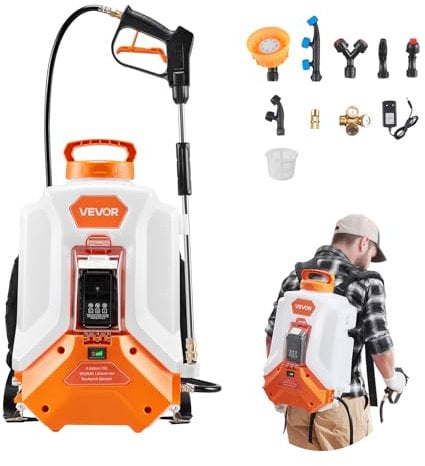 VEVOR Spruzzatore a Zaino a Batteria 16 L Irroratrice a Spalla per Giardino, 2 Lance e 8 Ugelli, Autonomia di 4 Ore, Spruzzatori Portatili per per Giardino, Prato, Diserbo, Irrorazione e Pulizia