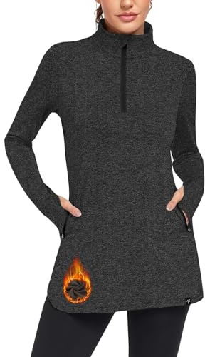Soneven Damen Fleecepullover Stehkragen Tunika Mit 1/4 Zip Thermo Sweatshirt Langarmshirt Lange Oberteile Pulli warm für Herbst Winter