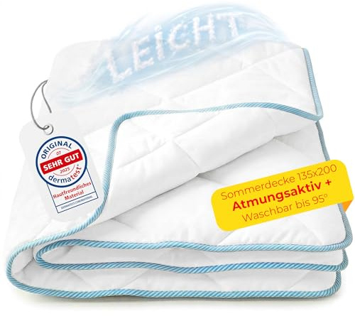 Rosenkern Sommerbettdecke 135x200 leicht - [Ökotex Zertifiziert & Atmungsaktiv] - Sommerdecke 135 x 200 dünn - [Pflegeleicht bis 95° Waschbar] - Mikrofaser Bettdecke für Sommer