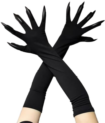 JEYORZY 1 pcs Handschuh für Kostüm Halloween Party, Handschuhe mit Nägeln Lange Krallen, Gruseligen Langen Pfotenhandschuhe, Schwarze Handschuhe Mit Langen Nägeln, Halloween Lange Nagelhandschuhe