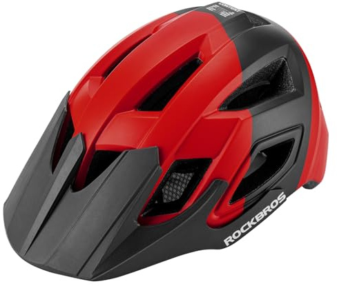 ROCKBROS Mountainbike Helm In Mold Technologie PC EPS Schutzhelm, Ultraleicht Fahrradhelm mit Abnehmbares Visier, Waschbarem Fliegennetz für Herren Damen Rennradhelm MTB, Verstellbar 58–62cm