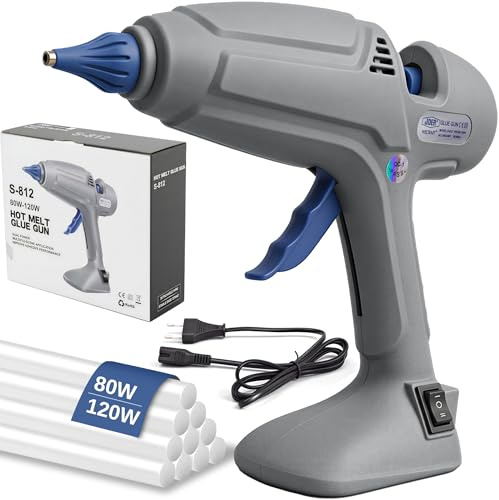 Heißklebepistole 80W/120W PTC Dual-Temperatur Mit 10 Heißkleber 11 x 200mm | Heissklebepistole, Tropffreie Düse (3mm), 3 Min Aufheizen, Trennbares Stromkabel für Heimwerken, Basteln, Reparaturen