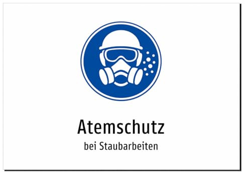 Atemschutz - bei Staubarbeiten – Aluminiumschild A4: 297x210mm – Mit Grafik und Text